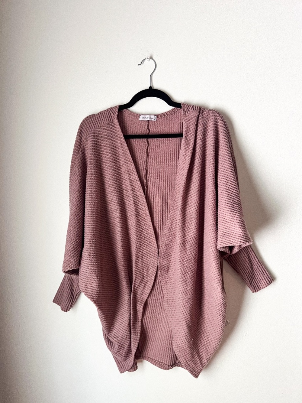 Mauve Waffle Knit Cocoon Cardigan XS Boho Cozycore Dolman Sleeve | Michelle Mae